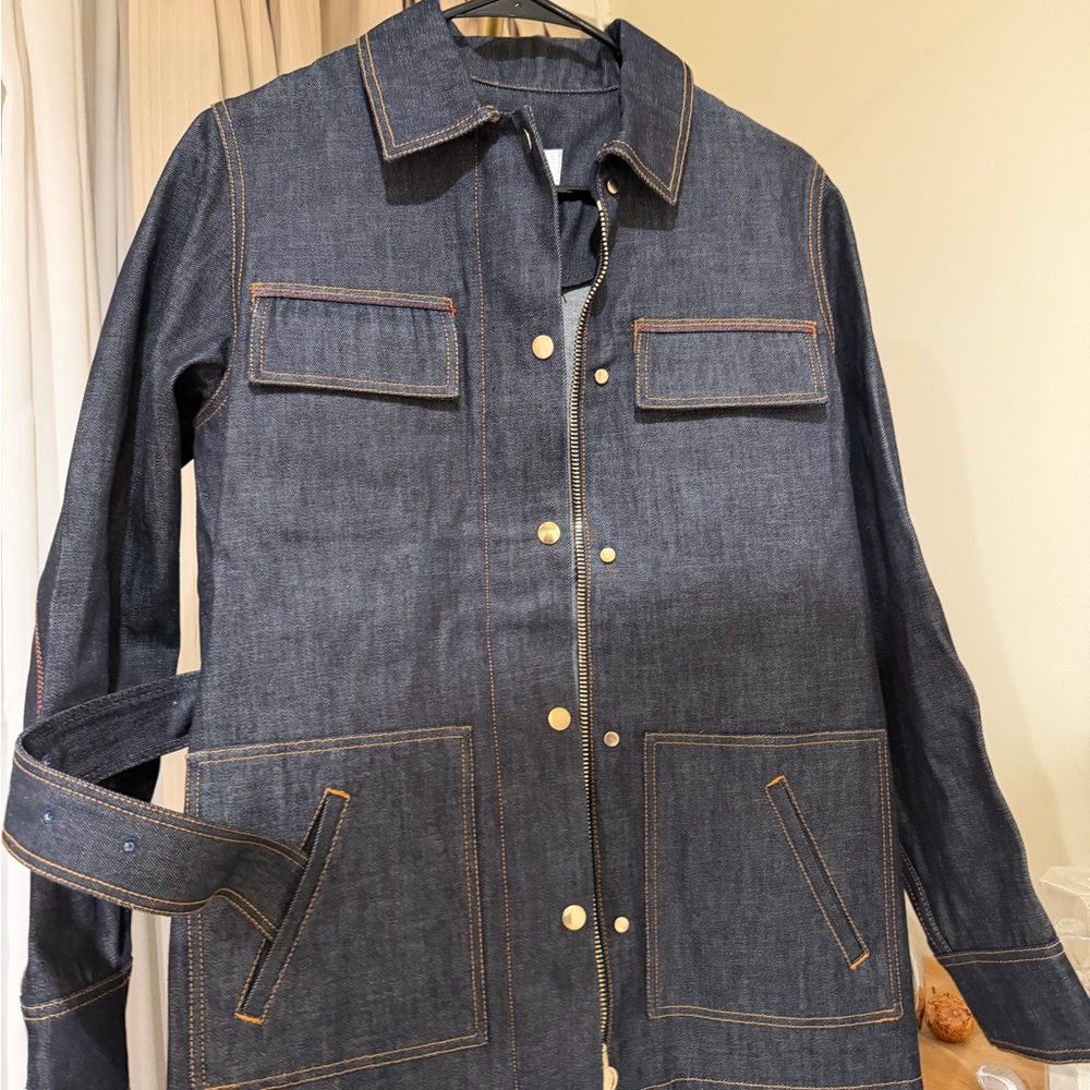 Carven Navy Denim Jacket with White Stitching